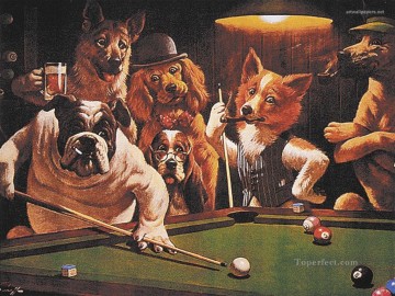 Hunde die Snooker spielen Ölgemälde